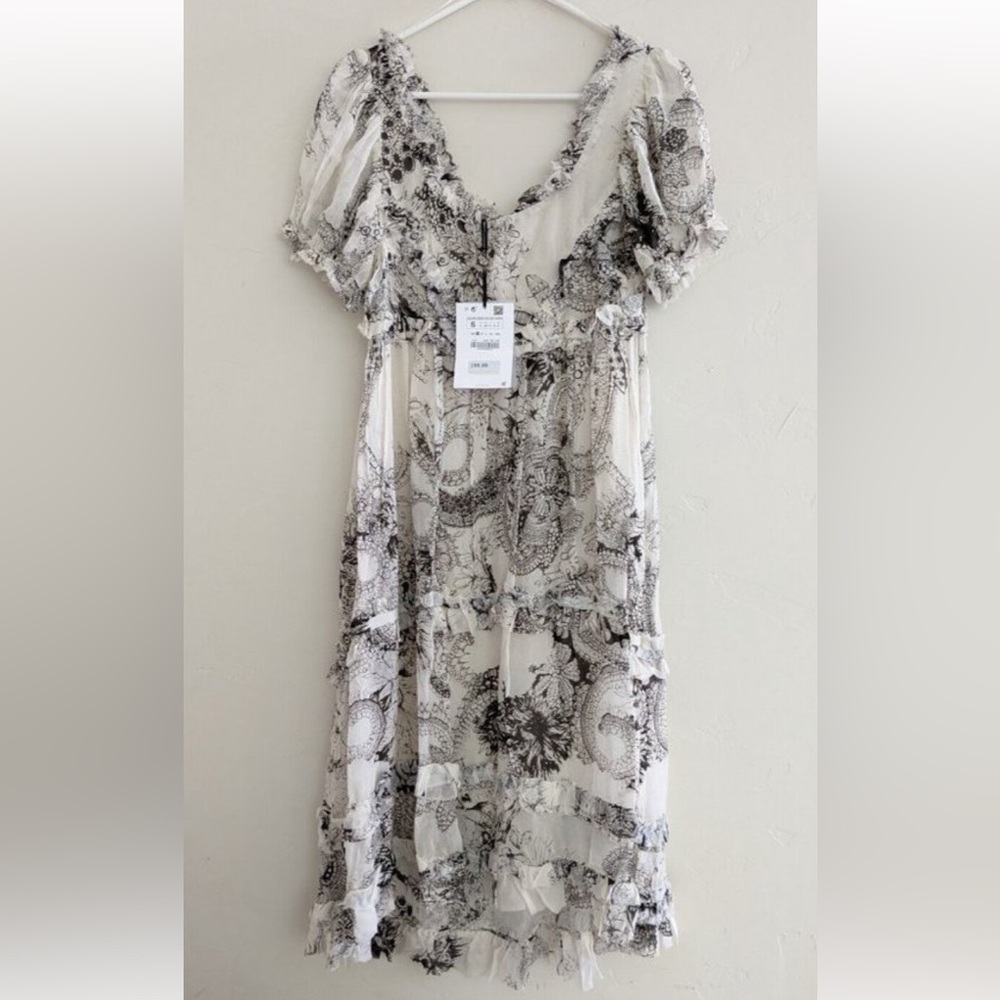 Zara NWT Studio Limited Edition  printed ruffled silk dress 2532/78, sz M - Picture 13 of 14